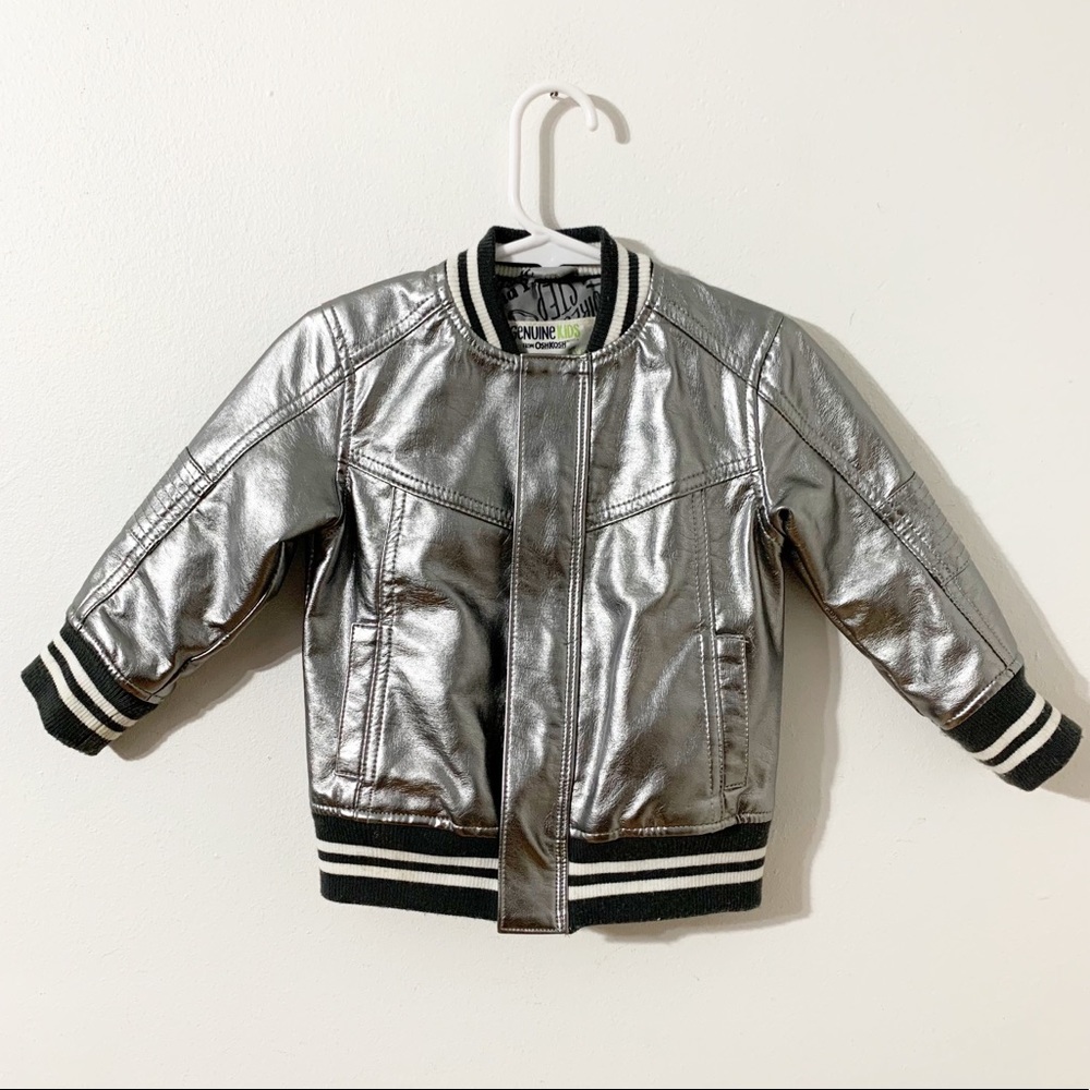 Genuine Kids by Osh Kosh B’Gosh Silver Front Zip Insulated Letterman Like Jacket